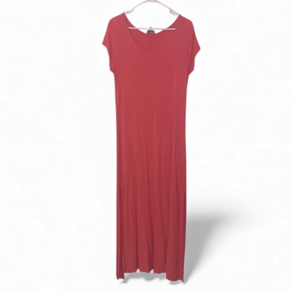 Glitterscape Orange Short Sleeve Dress Stretchy Shirt Dress Front Flap Slits